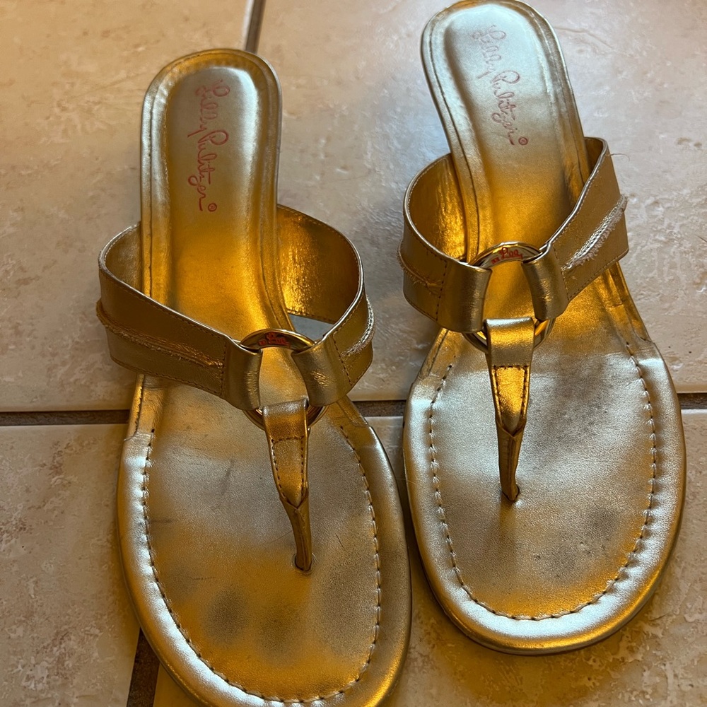 Lilly Pulitzer McKim Gold Wedge Slip On Sandals size 9